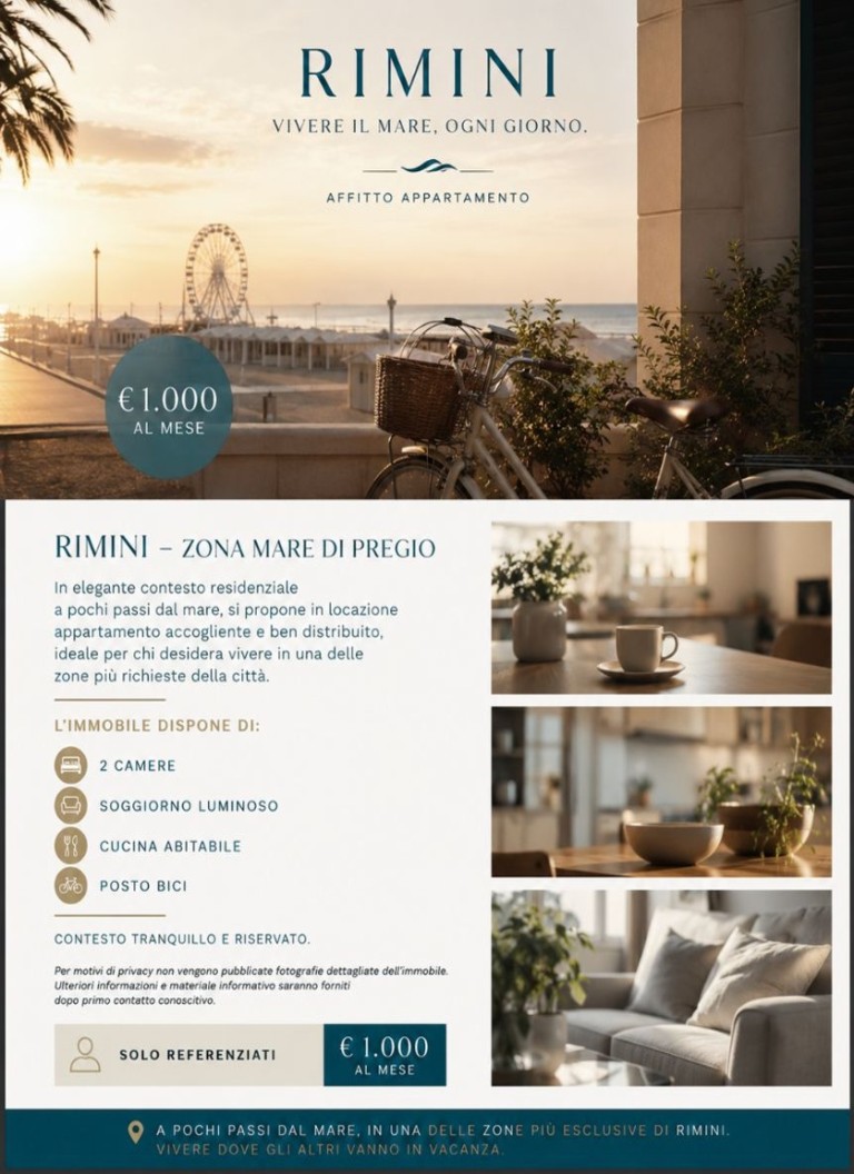 Affitto annuale Rimini zona mare – Appartamento arredato con fotovoltaico senza spese condominiali